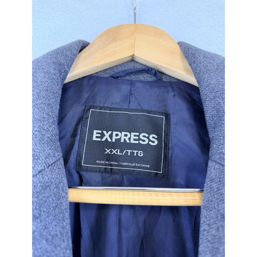Express Men's Wool Blend Classic Topcoat Size XXL 2XL Gray 3 Hidden Buttons EUC - Picture 3 of 16